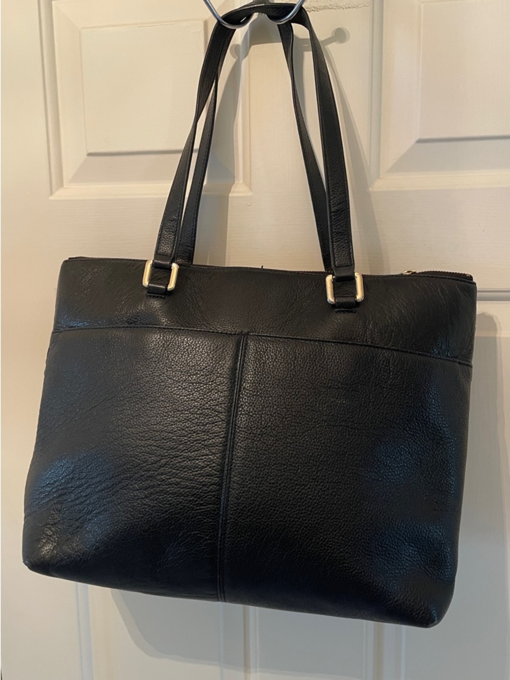 Nordstrom Black Leather Tote with Gold Hardware